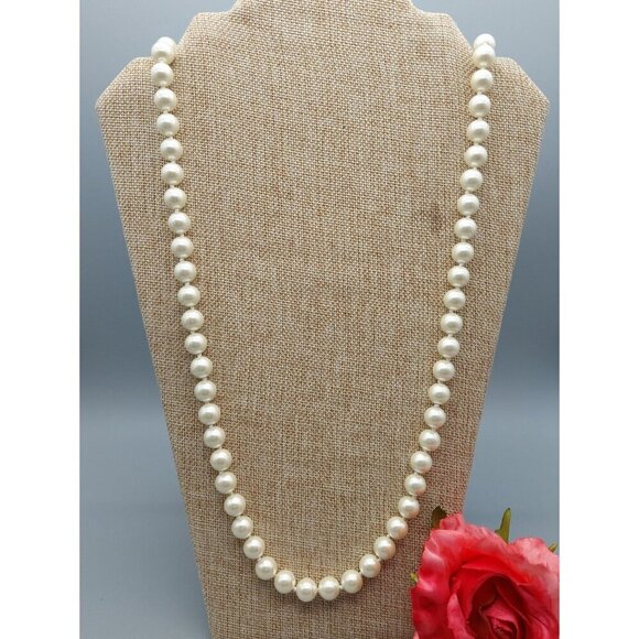Vineyard Haven NWT Long Strand Knotted Faux Pearl Necklace Nautical Ribbon Tie - Picture 8 of 11